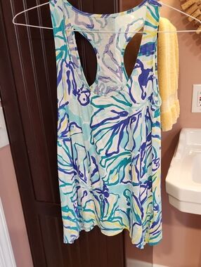 Lilly Pulitzer Sleeveless Floral Tank Top - Aqua, Teal, Blue, Yellow